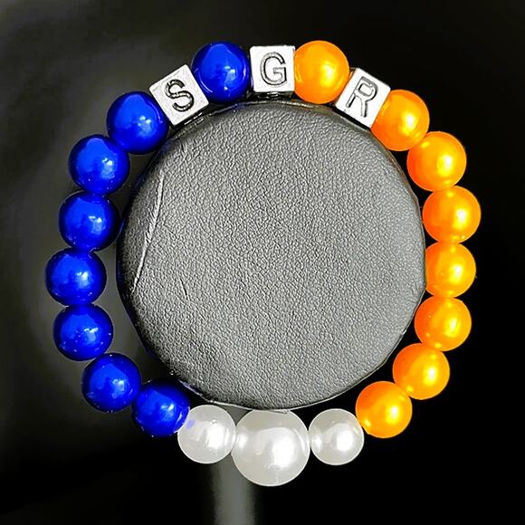 Sigma Gamma Rho Bracelet Blue and Gold with Silver SGR Blocks - Picture 5 of 5